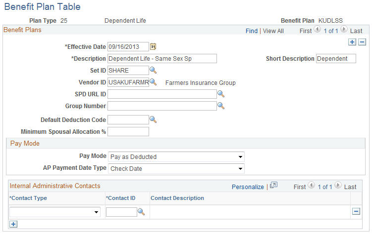 Benefit Plan Table page