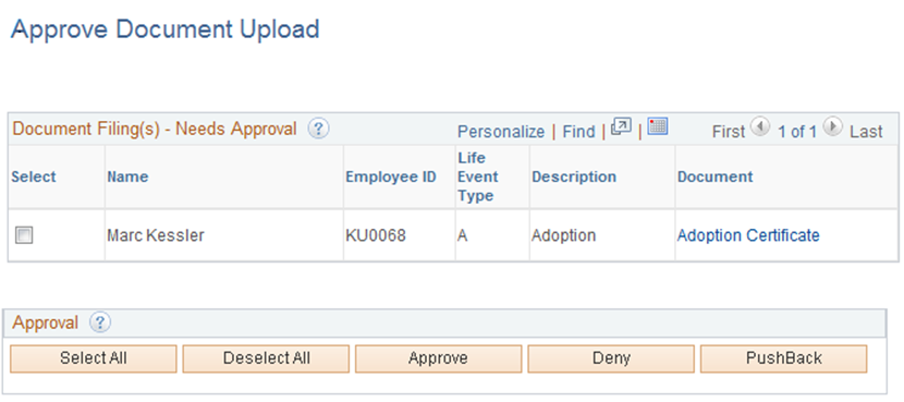 Approve Document Upload page