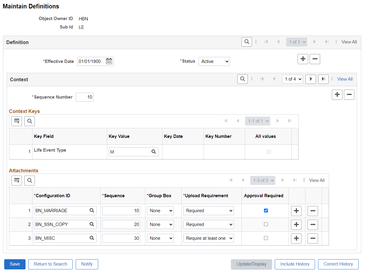 Maintain Definitions Page