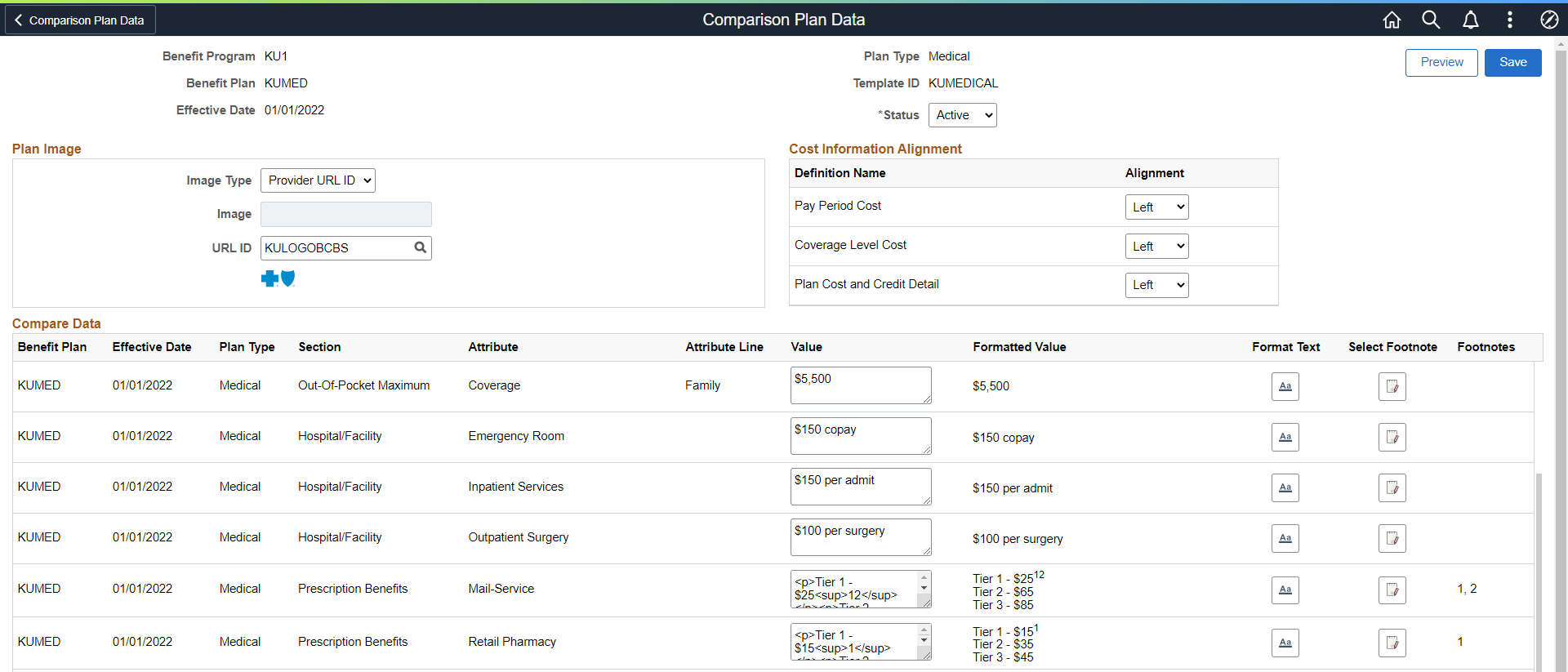 Comparison Plan Data