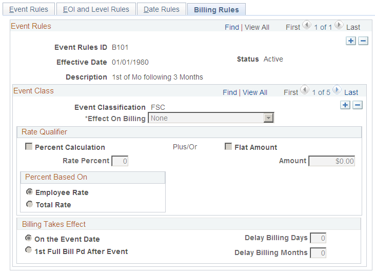 Event Rules Table - Billing Rules page