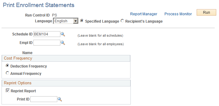 Print Enrollment Statements page