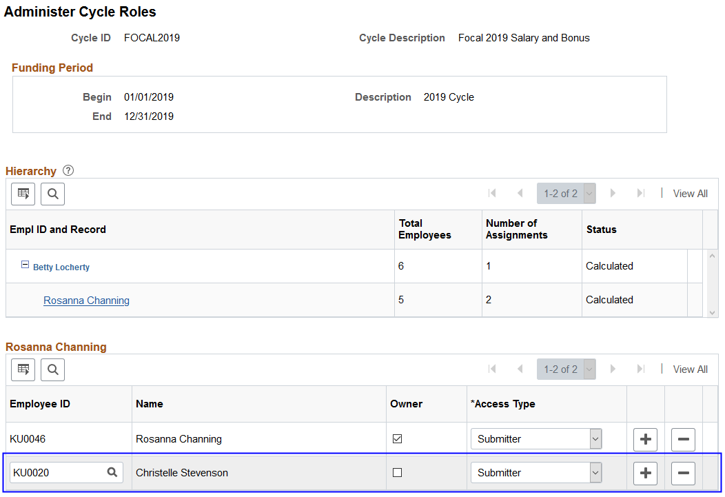 'Display of a proxy's role access for a compensation cycle after running the Delegation Access Role Process