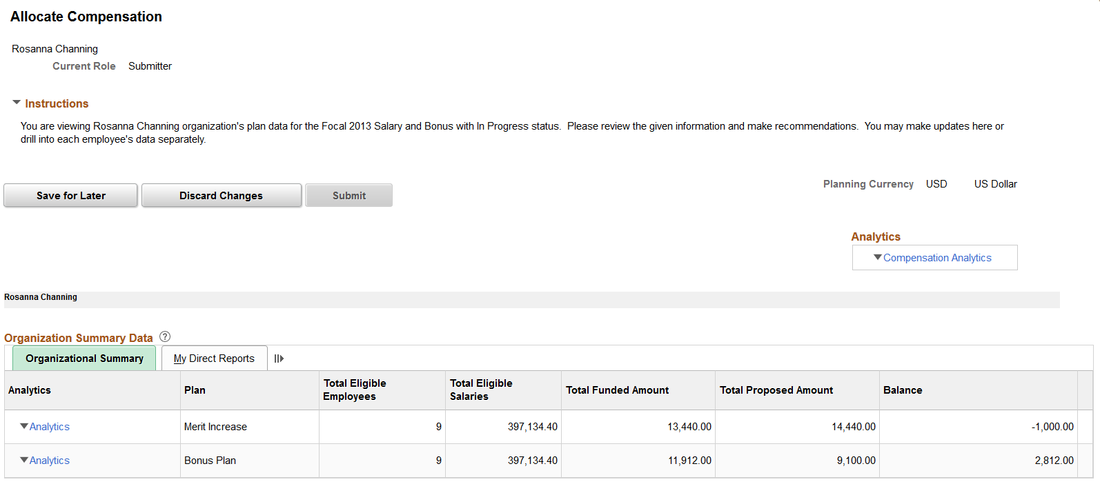 Allocate Compensation page (1 of 2)