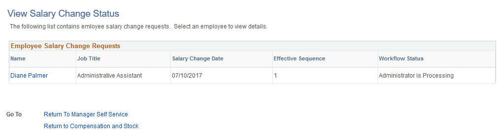 View Salary Change Status page