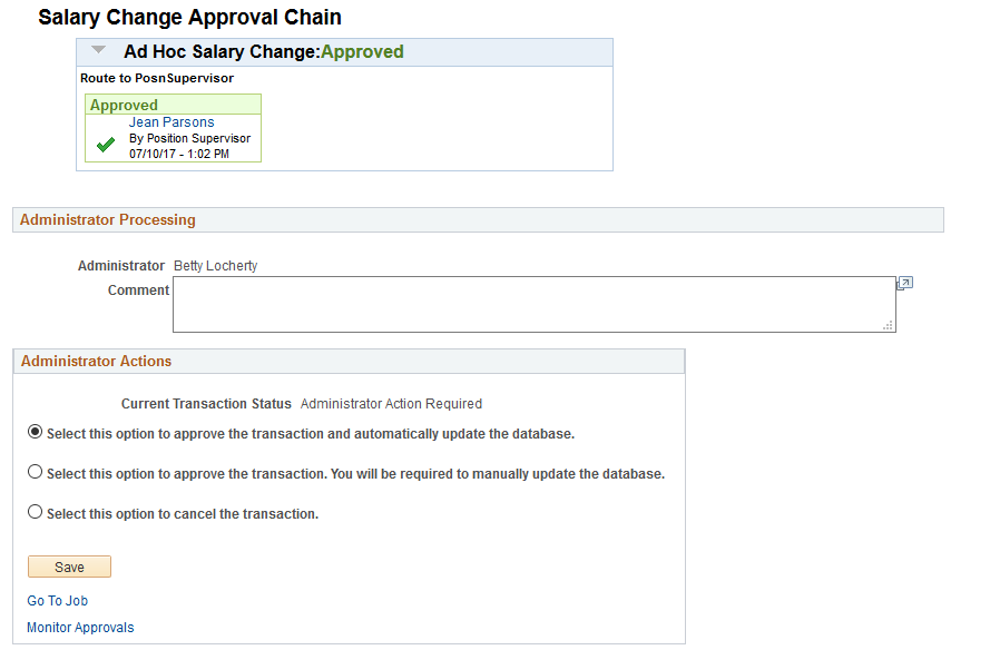 Ad Hoc Salary Change - Administer Request page (2 of 2)