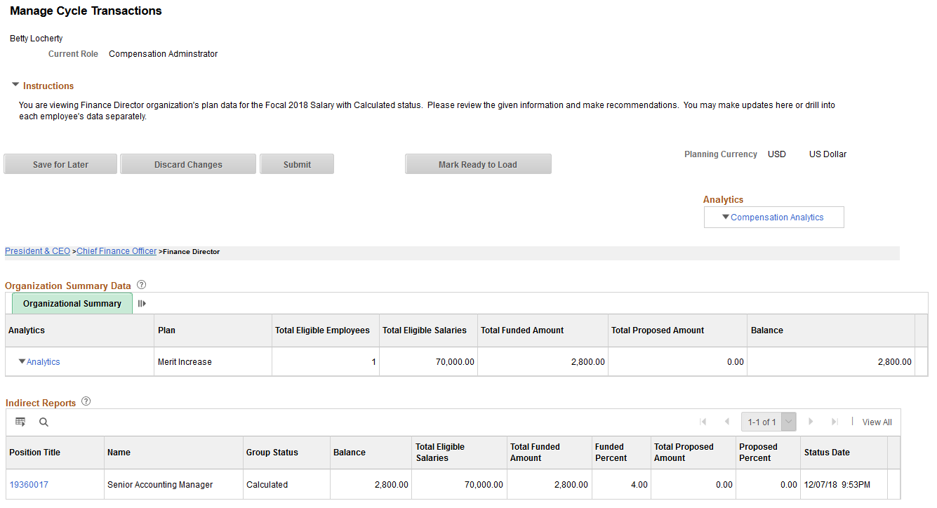 Manage Cycle Transactions page