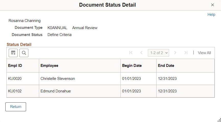 Document Status Detail page for managers