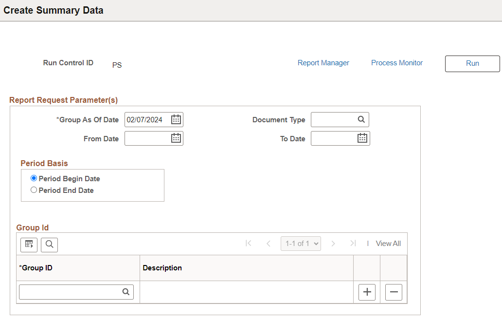 Create Summary Data page