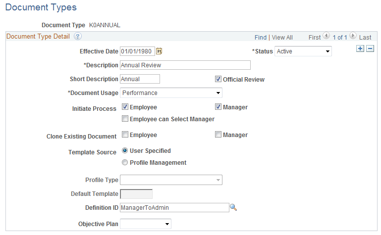 Document Types page