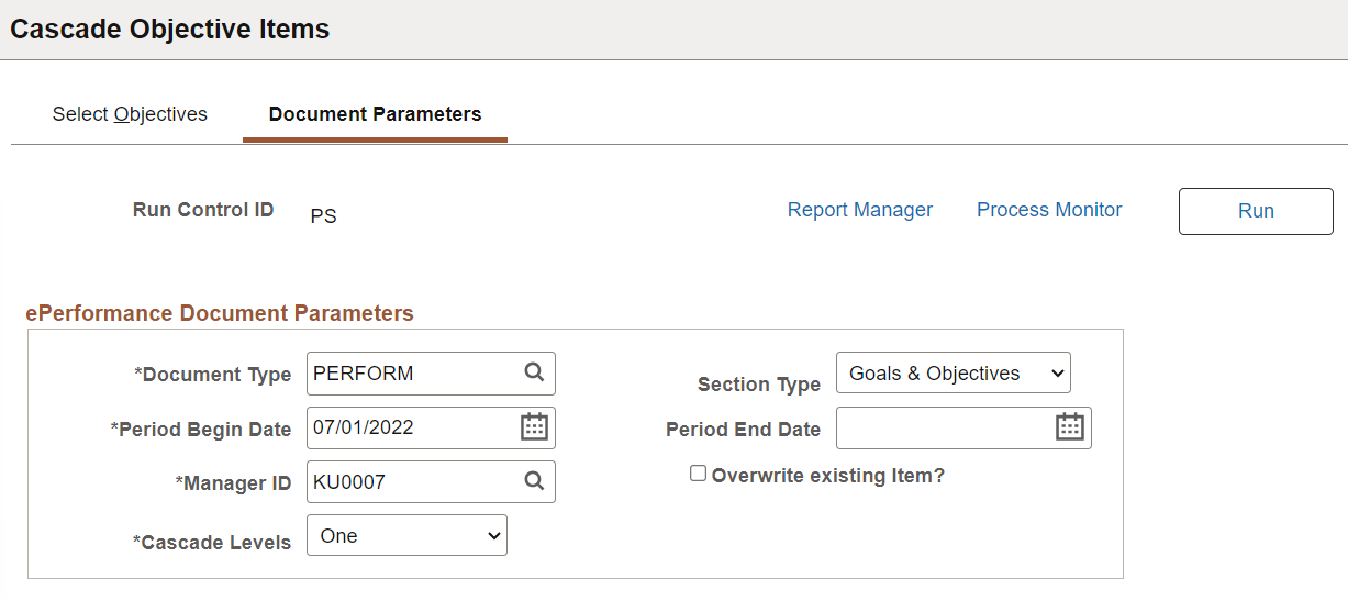 Document Parameters page