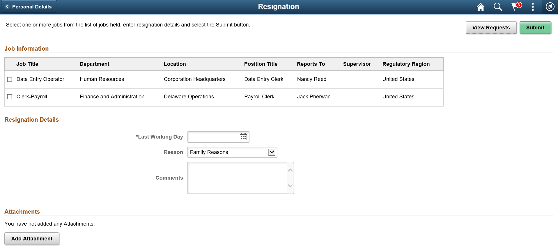 Resignation page (Multiple Jobs)