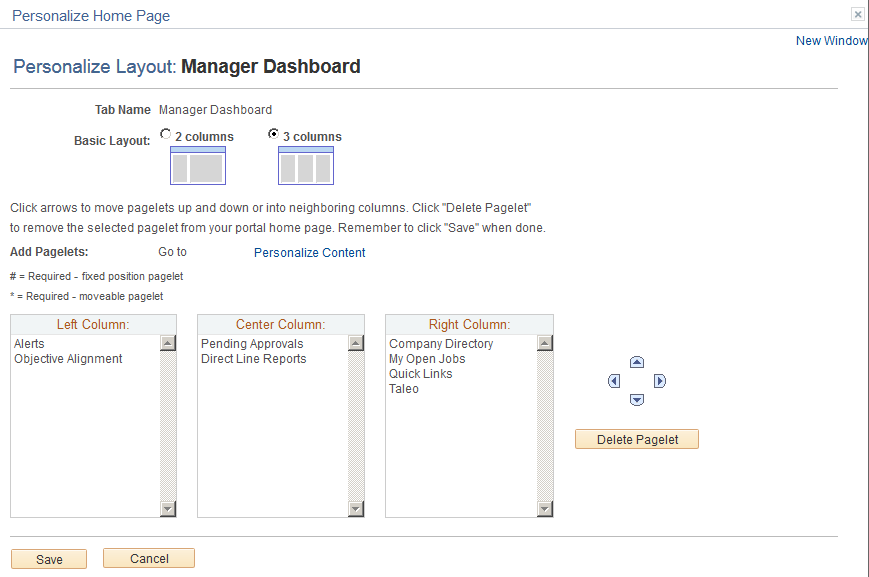Personalize Layout: Manager Dashboard page