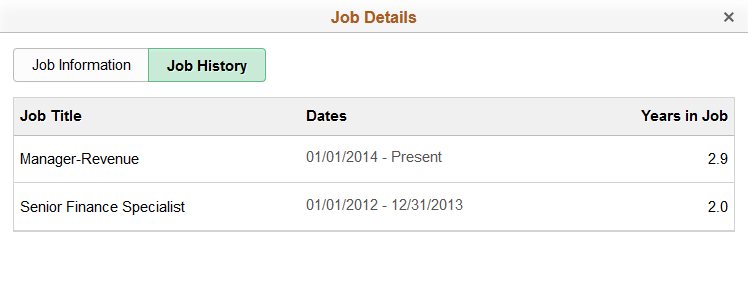 Job Details: Job History page