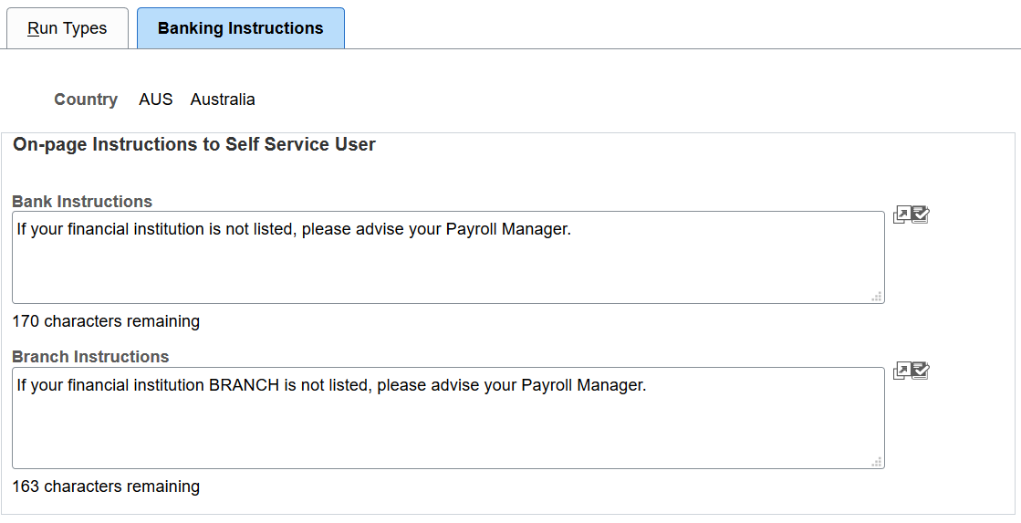 Banking Instructions page