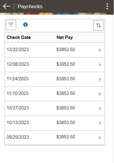 (Smartphone) Paychecks page