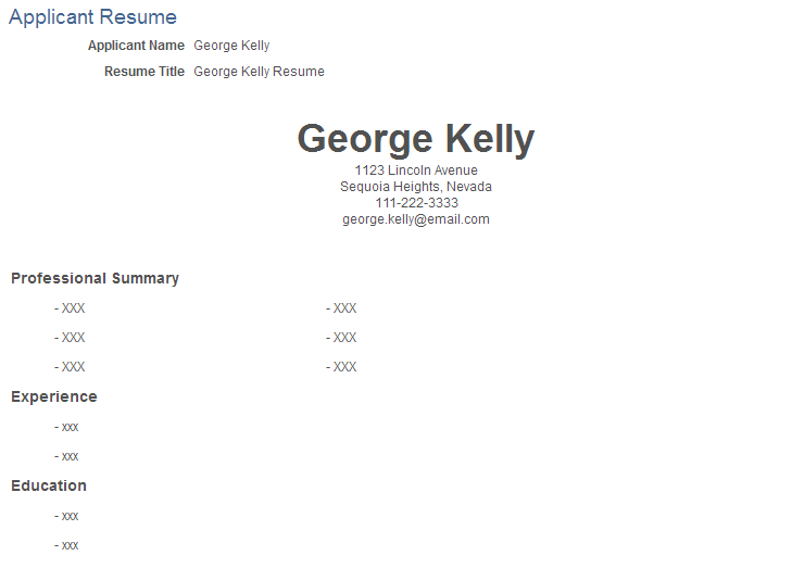Applicant Resume page