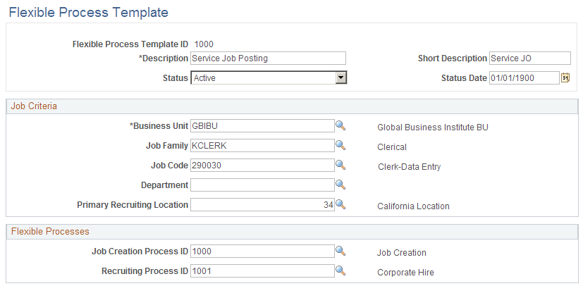 Flexible Process Template page