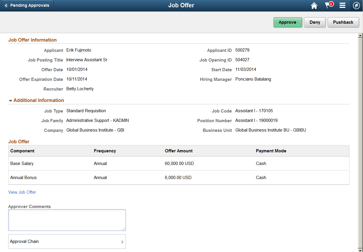 Fluid Job Offer approval page