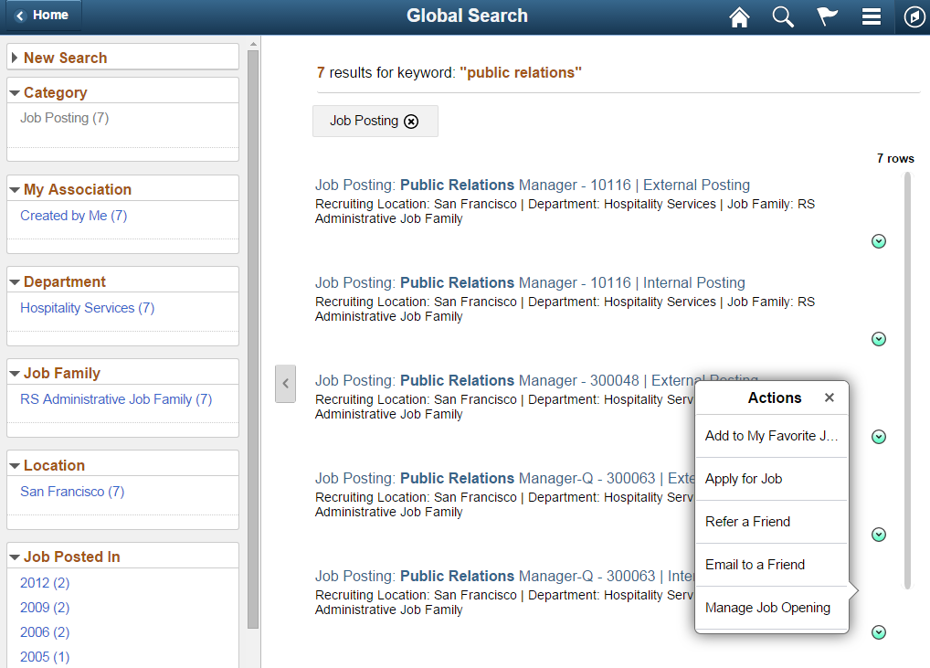 Results of a Global Search for job postings