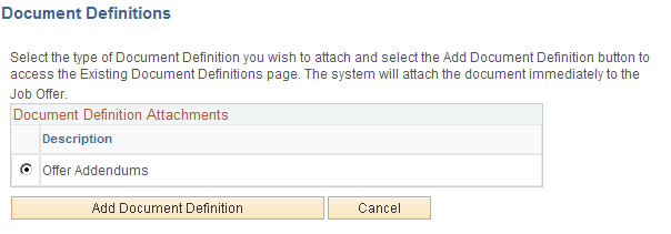 Document Definitions page