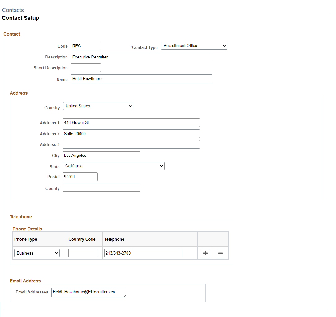 Contact Setup page