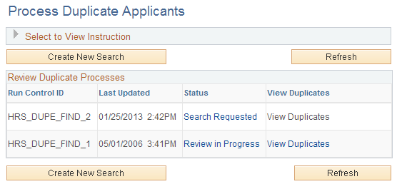 Process Duplicate Applicants page