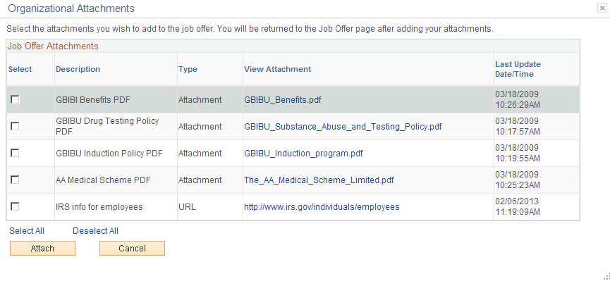 Organizational Attachments page