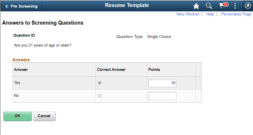 Answers to Screening Questions page