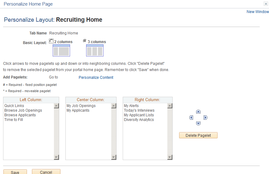 Personalize Layout page: Recruiting Home