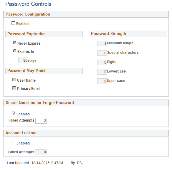 Password Controls page