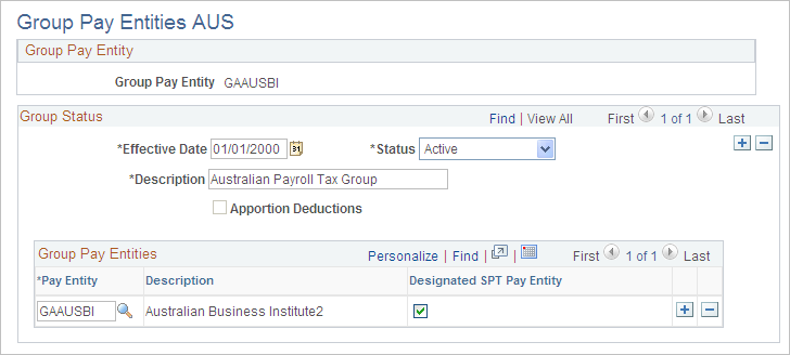 Group Pay Entities AUS page