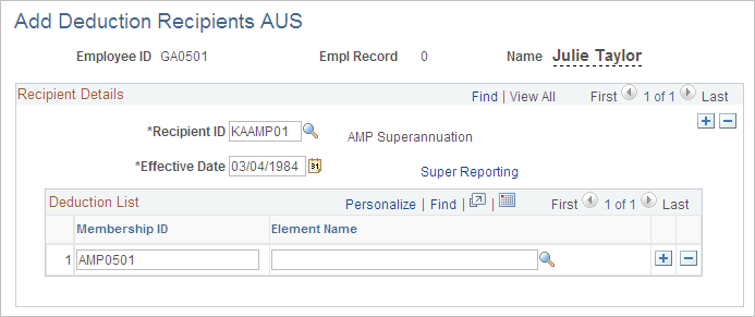 Add Deduction Recipients AUS page