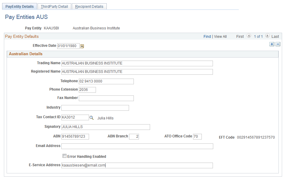 Pay Entities AUS page