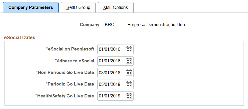 Company Parameters page (1 of 2)