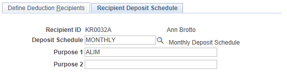 Specify deposit schedule on the Recipient Deposit Schedule page