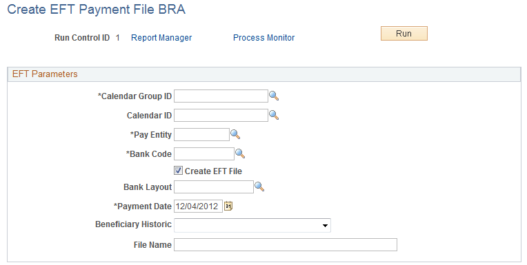 Create EFT Payment File BRA page