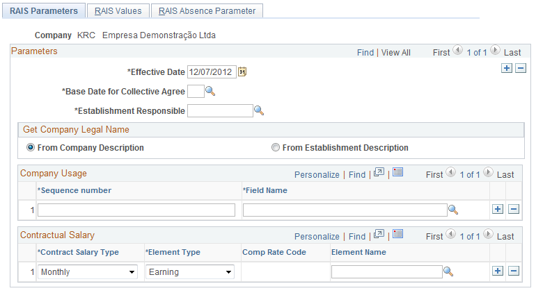 RAIS Parameters page