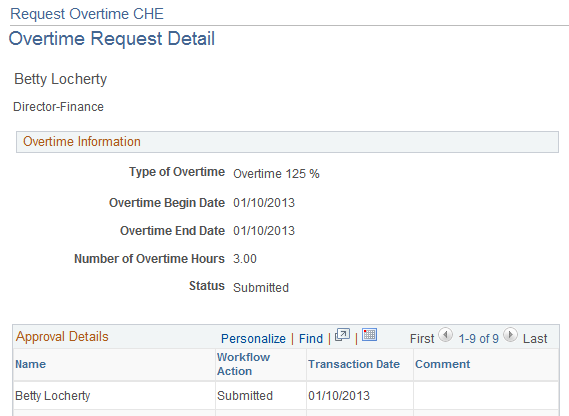 Request Overtime - Overtime Request Detail (view) page