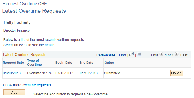 Request Overtime - Latest Overtime Requests page