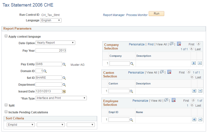 Tax Statement 2006 CHE page (Yearly Report Date Option)