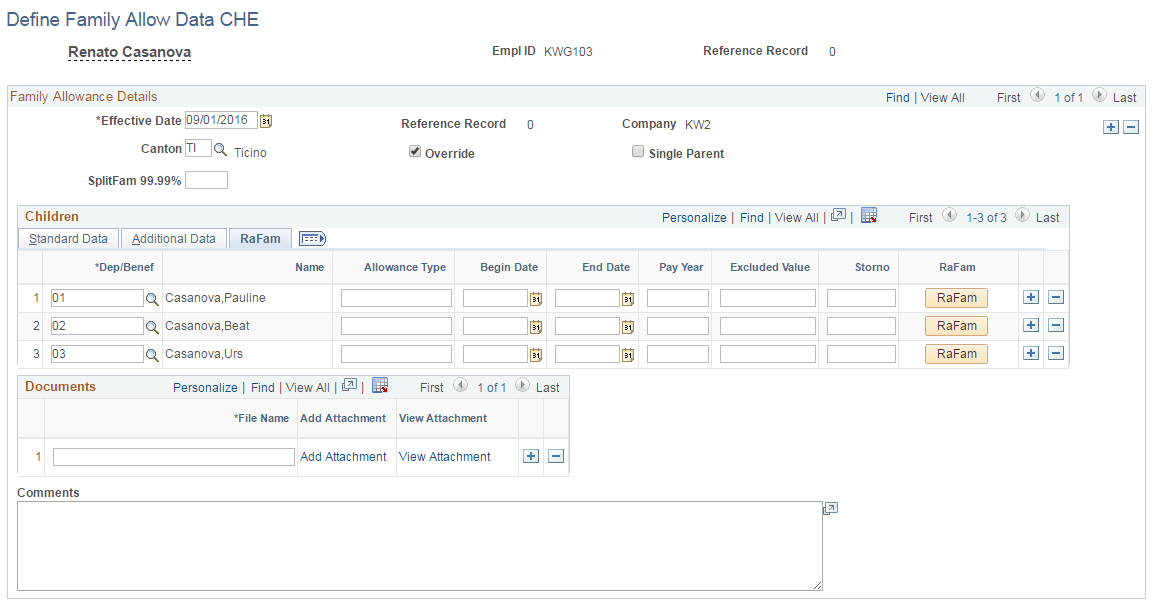 Define Family Allow Data CHE RaFam page (3 of 3)