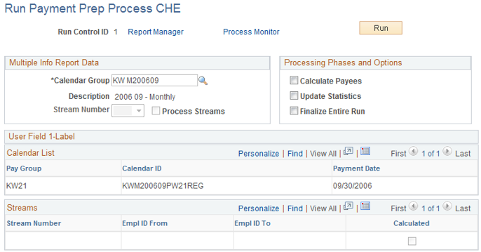 Run Payment Prep Process CHE Page