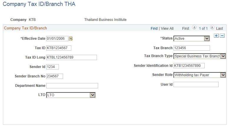 Company Tax ID/Branch THA page