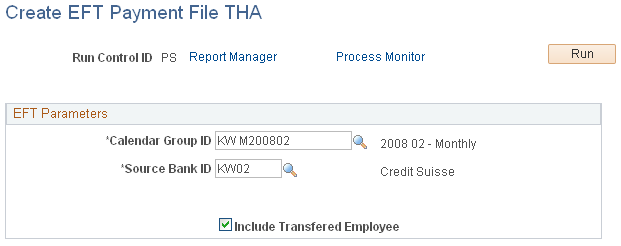 Create EFT Payment File THA page