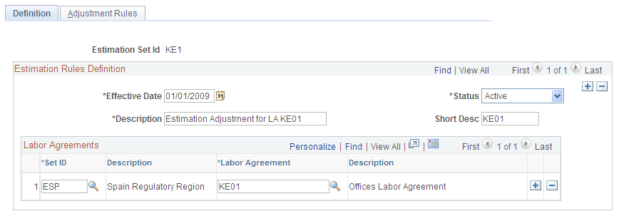 Tax Estimation Adjustment ESP - Definition page