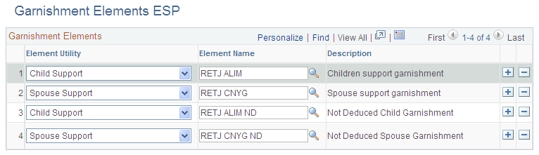 Garnishment Elements ESP page