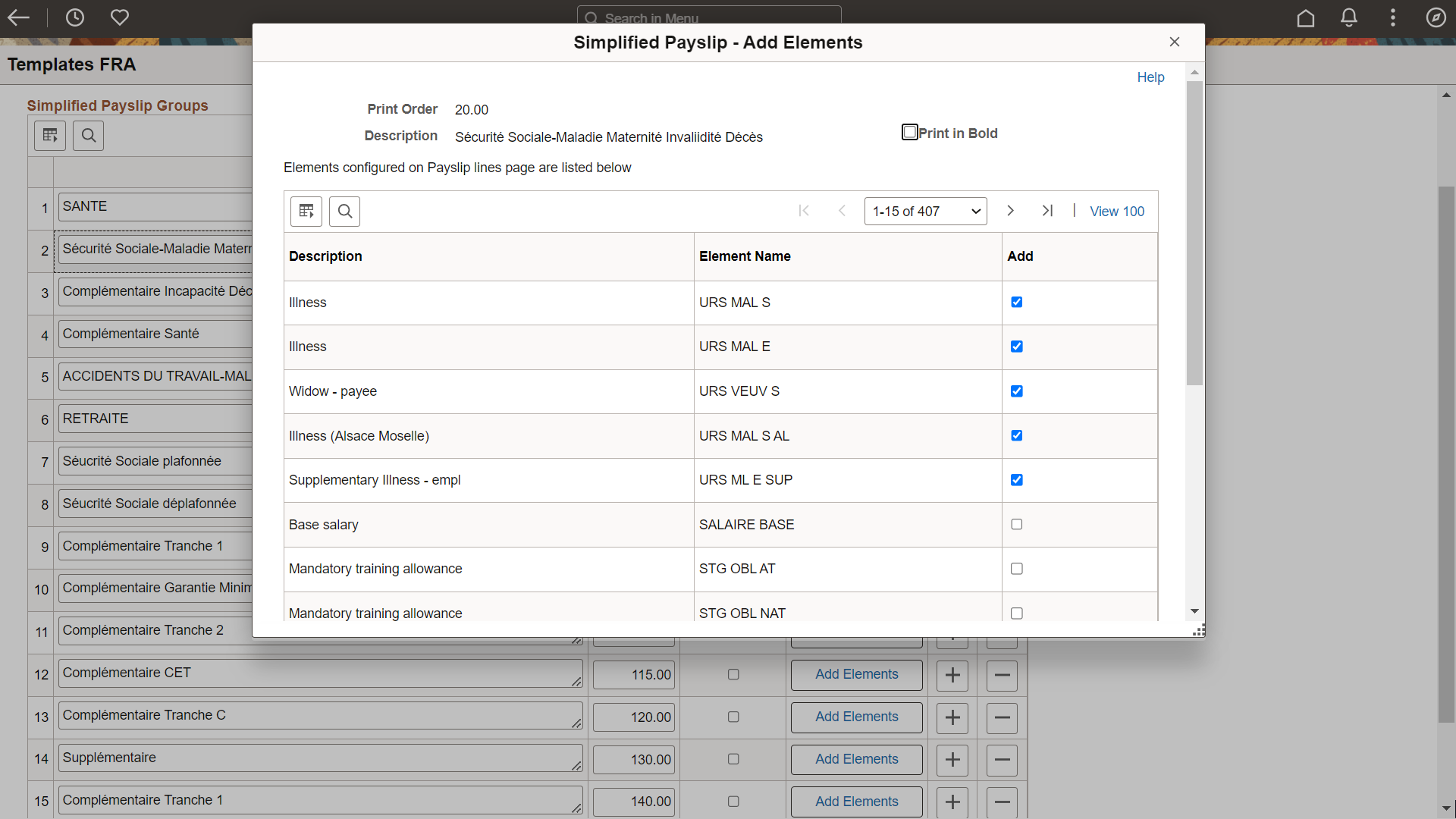 Simplified Payslip Add Elements page