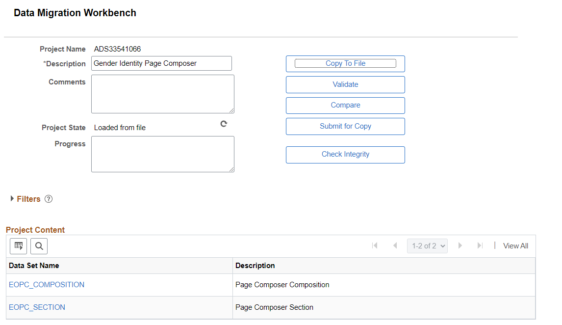 Data Migration Workbench Page