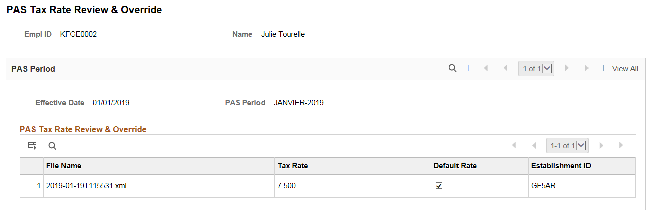 &PAS Tax Rate Review & Override page